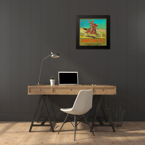 Bronco Brand Crate Label Black Modern Wood Framed Art Print by Retrolabel