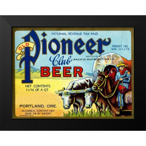 Old Pioneer Club Beer Black Modern Wood Framed Art Print by Vintage Booze Labels