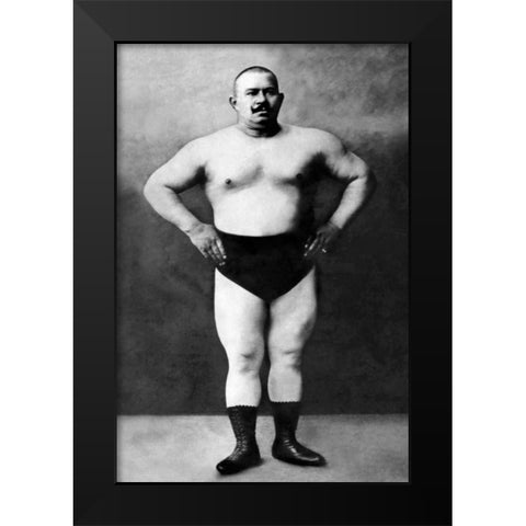 Bodybuilder in Hands on Hips Pose Black Modern Wood Framed Art Print by Vintage Muscle Men