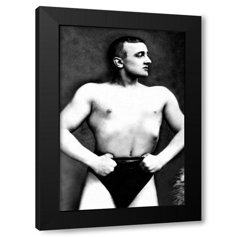 Bodybuilder with Thumbs Tucked in Belt Black Modern Wood Framed Art Print with Double Matting by Vintage Muscle Men