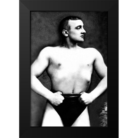 Bodybuilder with Thumbs Tucked in Belt Black Modern Wood Framed Art Print by Vintage Muscle Men