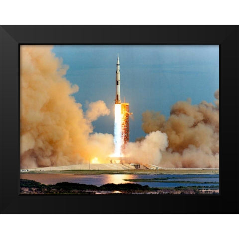 Launch of the Apollo 15 Mission to the Moon, 1971 Black Modern Wood Framed Art Print by NASA