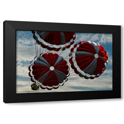 Orion descending by parachute on re-entry to Earth, Project Constellation Black Modern Wood Framed Art Print with Double Matting by NASA