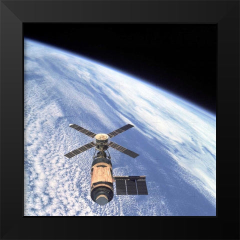 Skylab Orbital Workshop, viewed from Skylab 4 CSM, 1974 Black Modern Wood Framed Art Print by NASA