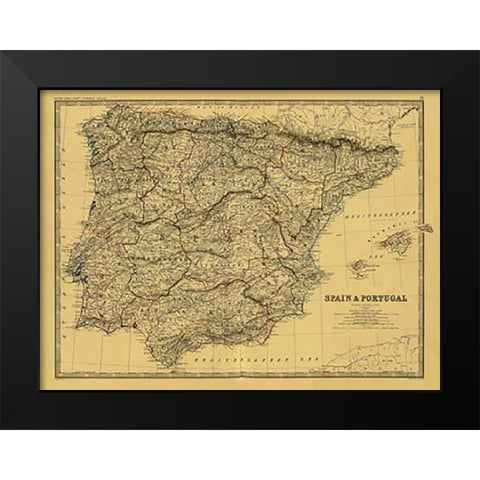 Spain, Portugal, 1861 - Tea Stained Black Modern Wood Framed Art Print by Johnston, Alexander Keith