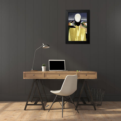 Two Farmers (left) Black Modern Wood Framed Art Print by Malevich, Kazimir