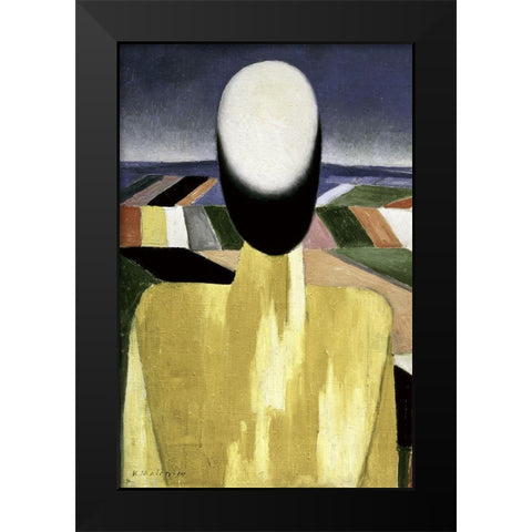 Two Farmers (left) Black Modern Wood Framed Art Print by Malevich, Kazimir
