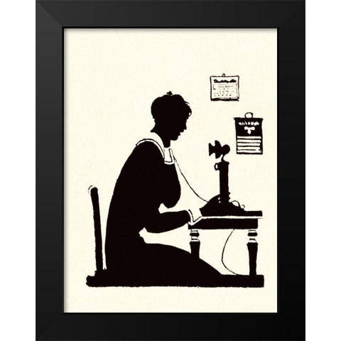 Homemaker Makes a Phone Call Black Modern Wood Framed Art Print by Parrish, Maxfield