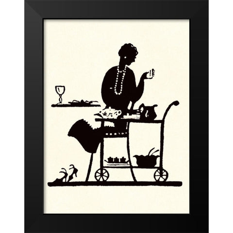 Homemaker Takes Items From a Serving Cart Black Modern Wood Framed Art Print by Parrish, Maxfield
