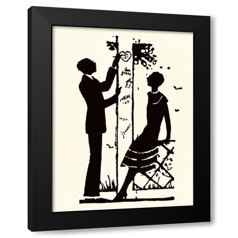 Suitor Pulls a Heart From a Trellis Black Modern Wood Framed Art Print with Double Matting by Parrish, Maxfield