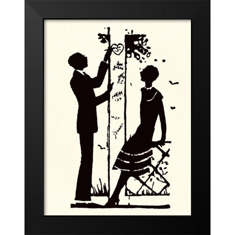 Suitor Pulls a Heart From a Trellis Black Modern Wood Framed Art Print by Parrish, Maxfield