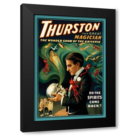 Magicians: Thurston the Great Magician: Do the Spirits Come Back? Black Modern Wood Framed Art Print with Double Matting by Strobridge
