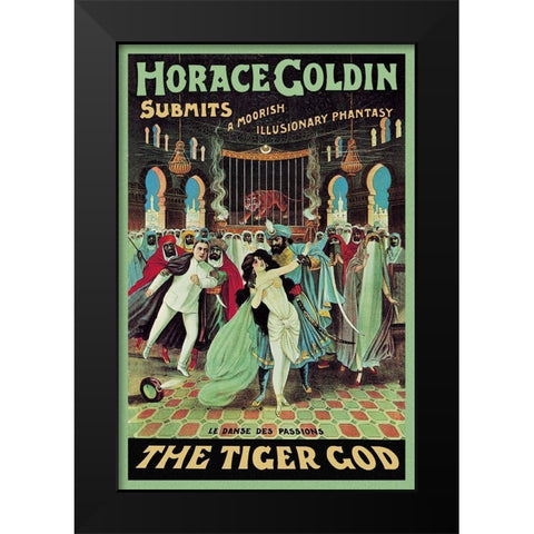 Magicians: Horace Goldin, Magician: The Tiger God Black Modern Wood Framed Art Print by Strobridge