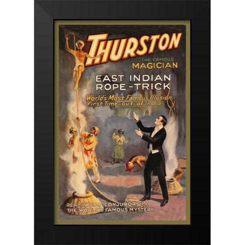 Magicians: East Indian Rope Trick: Thurston the Famous Magician Black Modern Wood Framed Art Print by Strobridge