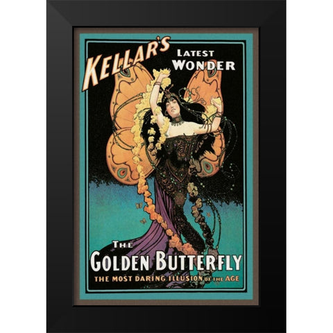 Magicians: Golden Butterfly: Kellars Latest Wonder Black Modern Wood Framed Art Print by Strobridge