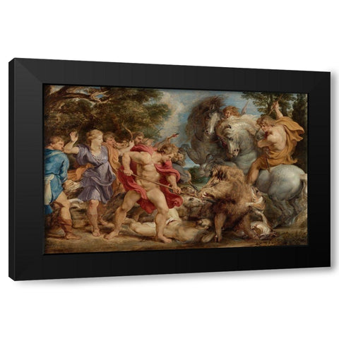 The Calydonian Boar Hunt Black Modern Wood Framed Art Print with Double Matting by Rubens, Peter Paul