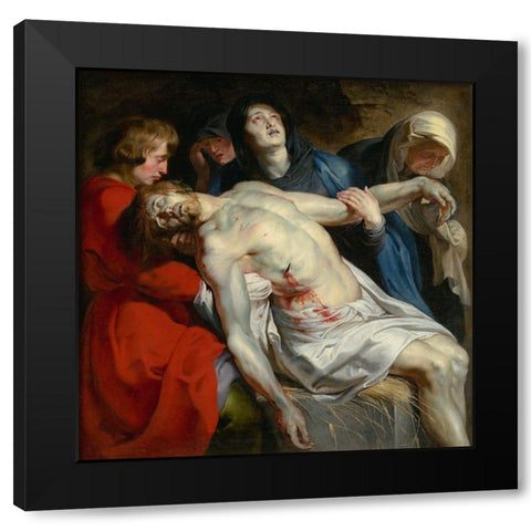 The Entombment Black Modern Wood Framed Art Print with Double Matting by Rubens, Peter Paul