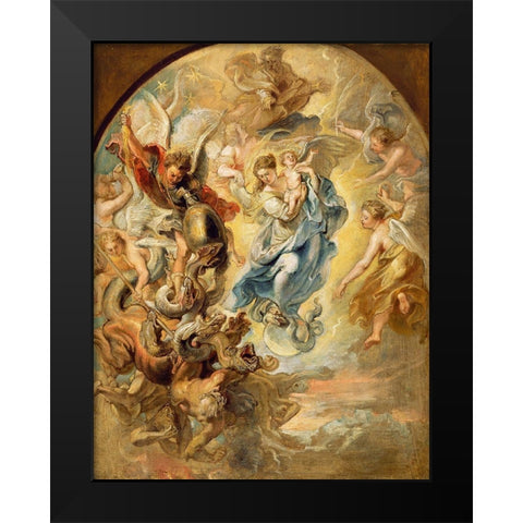 The Virgin as the Woman of the Apocalypse Black Modern Wood Framed Art Print by Rubens, Peter Paul