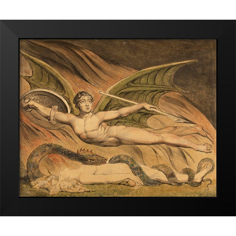 Satan Exulting over Eve Black Modern Wood Framed Art Print by Blake, William