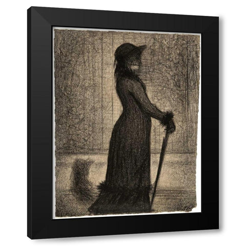 Une elegante - Woman Strolling Black Modern Wood Framed Art Print by Seurat, Georges