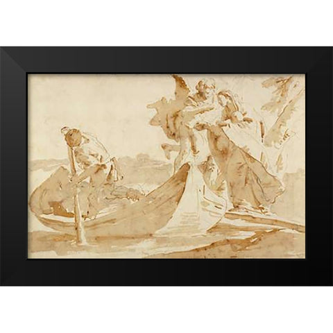 Flight into Egypt (recto); Various Studies (verso) Black Modern Wood Framed Art Print by Tiepolo, Giovanni Battista