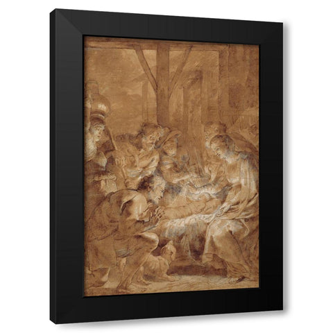 The Adoration of the Shepherds Black Modern Wood Framed Art Print with Double Matting by Rubens, Peter Paul