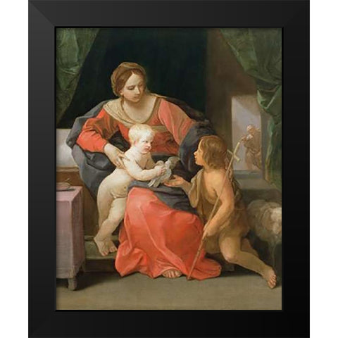 Virgin and Child with Saint John the Baptist Black Modern Wood Framed Art Print by Reni, Guido
