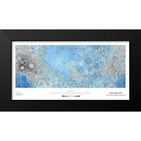 Decorative Topographic Map of the Moon, Projection Black Modern Wood Framed Art Print by United States Geological Survey