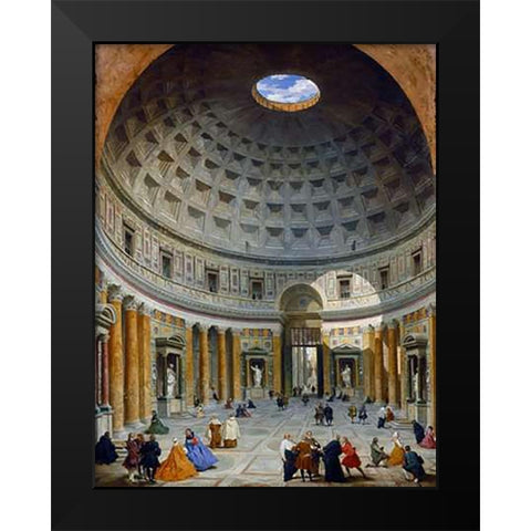 Interior of the Pantheon, Rome, c. 1734 Black Modern Wood Framed Art Print by Panini, Giovanni Paolo