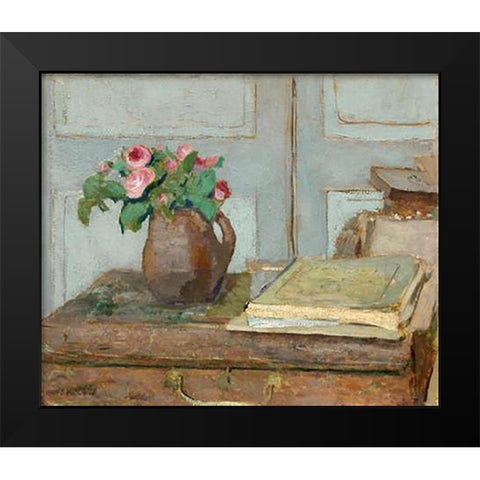 The Artists Paint Box and Moss Roses, 1898 Black Modern Wood Framed Art Print by Vuillard, Edouard