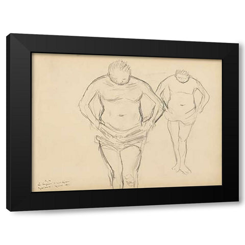 Copies of Cezannes Bathers Black Modern Wood Framed Art Print with Double Matting by Degas, Edgar