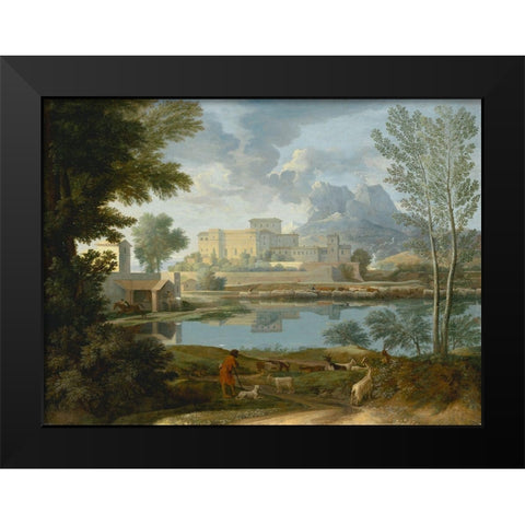 Landscape with a Calm (Un Temps calme et serein) Black Modern Wood Framed Art Print by Poussin, Nicolas