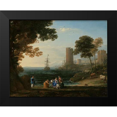 Coast View with the Abduction of Europa Black Modern Wood Framed Art Print by Lorrain, Claude