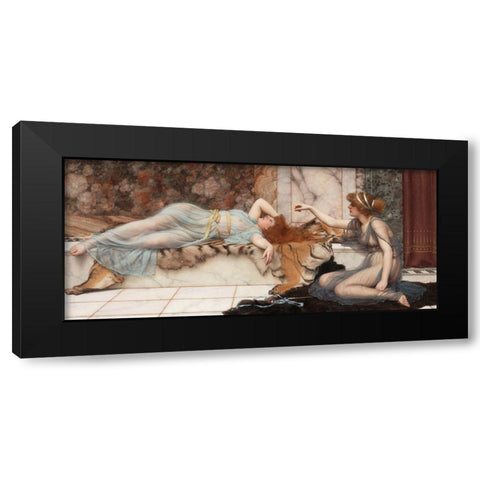 Mischief and Repose Black Modern Wood Framed Art Print by Godward, John William