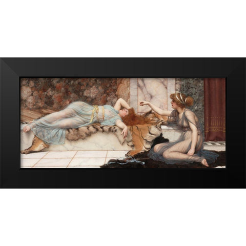 Mischief and Repose Black Modern Wood Framed Art Print by Godward, John William