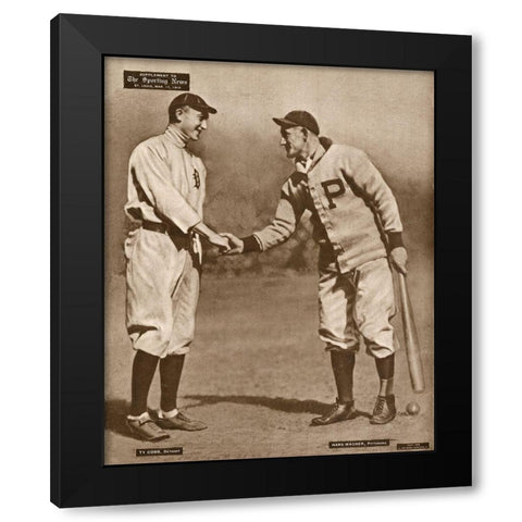 Ty Cobb And Honus Wagner, 1880 Black Modern Wood Framed Art Print with Double Matting by Leopold Morse Goulston Baseball Collection,