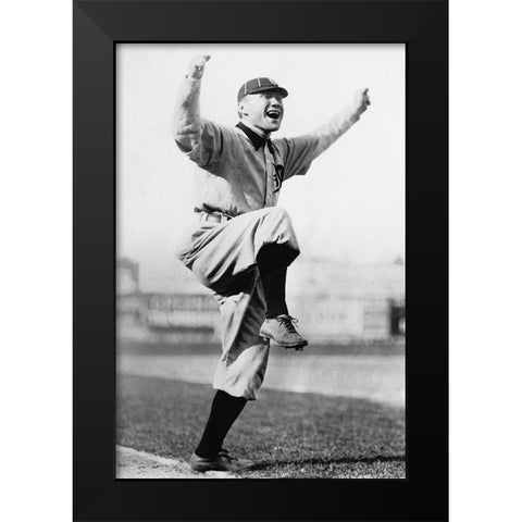 Cheering Baseball Player, 1909 Black Modern Wood Framed Art Print by NPCC,