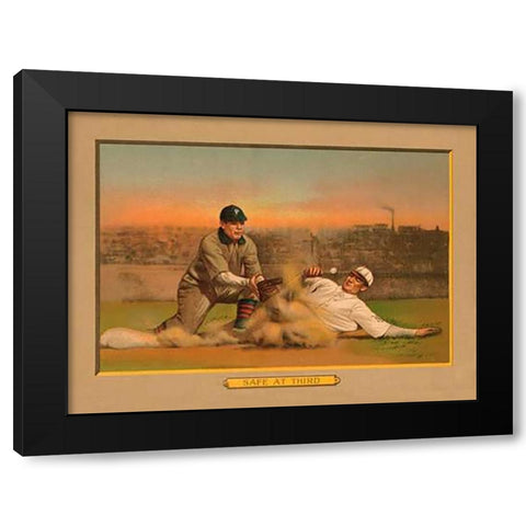 Safe at Third, Baseball Card Black Modern Wood Framed Art Print with Double Matting by American Tobacco Company