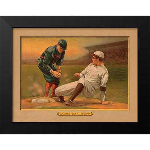 A Close Play at Second, Baseball Card Black Modern Wood Framed Art Print by American Tobacco Company