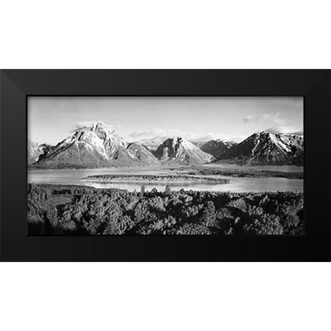 Mt. Moran and Jackson Lake from Signal Hill, Grand Teton National Park, Wyoming, 1941 Black Modern Wood Framed Art Print by Adams, Ansel