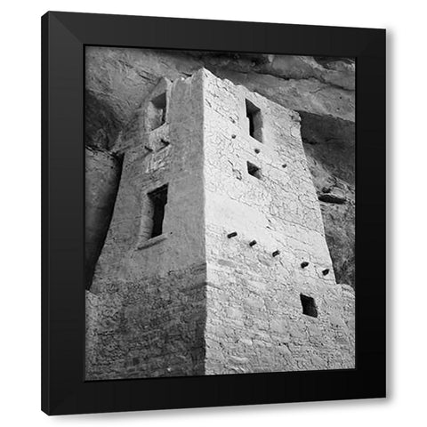 View of tower, taken from above, Cliff Palace, Mesa Verde National Park, Colorado, 1941 Black Modern Wood Framed Art Print by Adams, Ansel