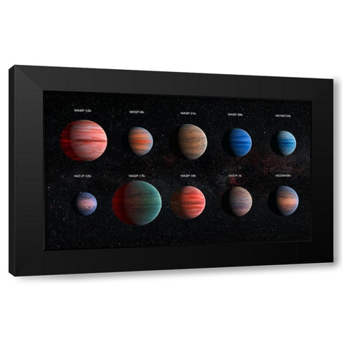 Artist Impression of Hot Jupiter Exoplanets - Annotated Black Modern Wood Framed Art Print by NASA, ESA,