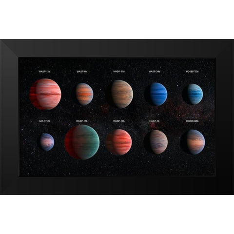 Artist Impression of Hot Jupiter Exoplanets - Annotated Black Modern Wood Framed Art Print by NASA, ESA,