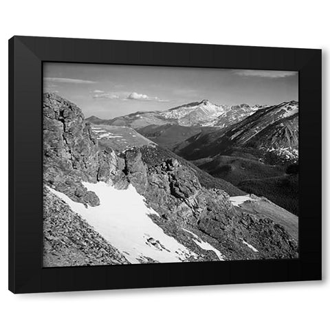 View of barren mountains with snow, in Rocky Mountain National Park, Colorado, ca. 1941-1942 Black Modern Wood Framed Art Print with Double Matting by Adams, Ansel
