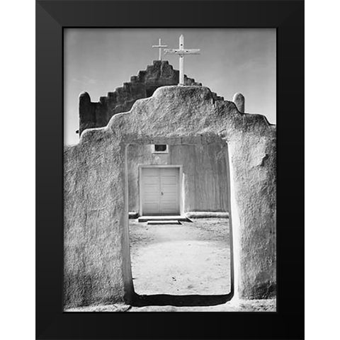 Front view of entrance, Church, Taos Pueblo National Historic Landmark, New Mexico, 1942 Black Modern Wood Framed Art Print by Adams, Ansel