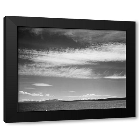 Lake, narrow strip of mountains, low horizon, Yellowstone Lake, Yellowstone National Park, Wyoming, Black Modern Wood Framed Art Print with Double Matting by Adams, Ansel