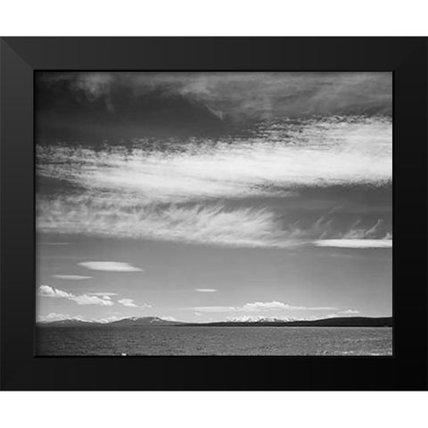 Lake, narrow strip of mountains, low horizon, Yellowstone Lake, Yellowstone National Park, Wyoming, Black Modern Wood Framed Art Print by Adams, Ansel