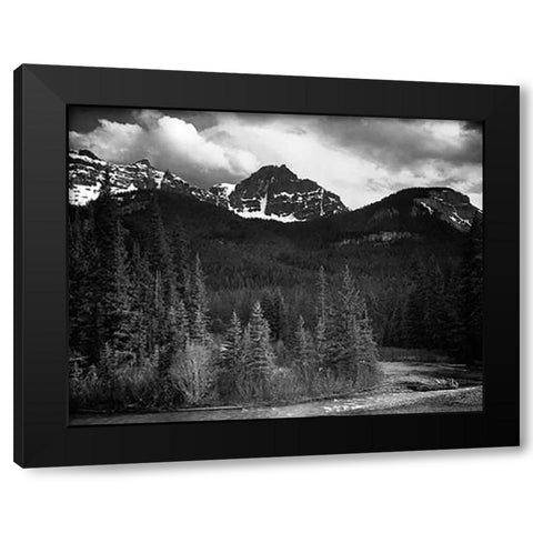 View of streamside trees and snow on mountains - Northeast Portion, Yellowstone National Park, Wyomi Black Modern Wood Framed Art Print with Double Matting by Adams, Ansel