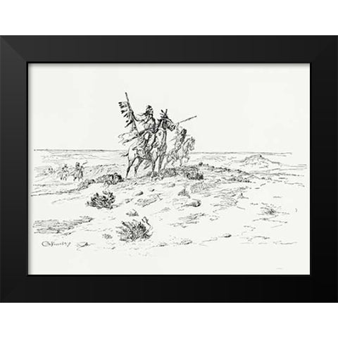 The Indian of the Plains as he was, 1899 Black Modern Wood Framed Art Print by Russell, Charles