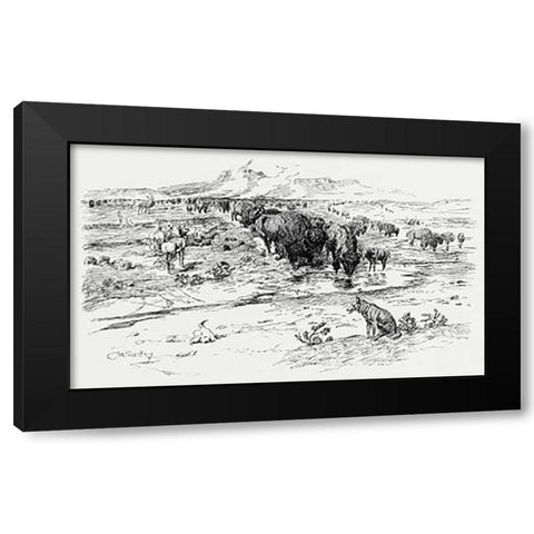 Natures Cattle, 1899 Black Modern Wood Framed Art Print with Double Matting by Russell, Charles